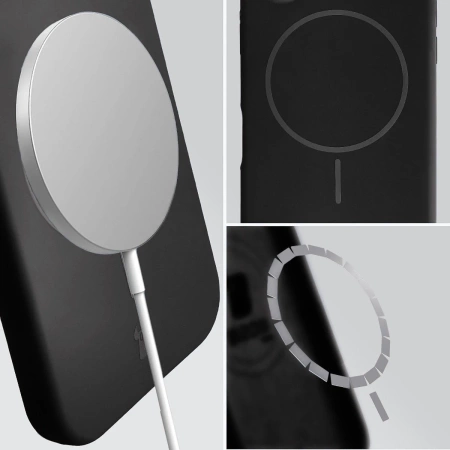 Silikonowe etui z pierścieniem magnetycznym Bizon Soft Case Magnetic do iPhone 15 Pro Max, czarne