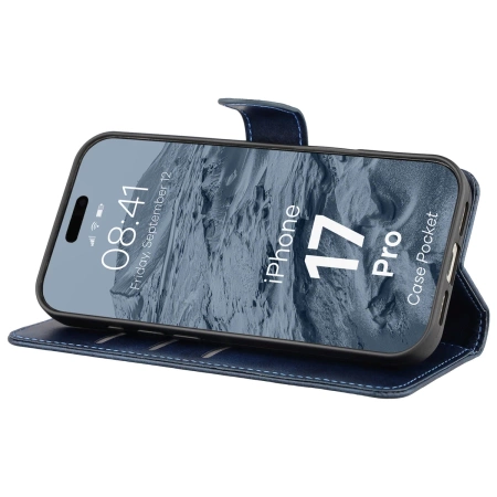 Etui z klapką Bizon Case Pocket do iPhone 17 Pro, granatowe