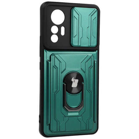 Etui Bizon Case Camshield Card Slot Ring do Xiaomi 12 Lite, zielone