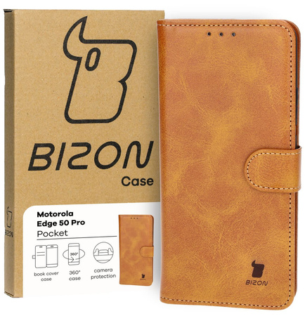 Etui z klapką Bizon Case Pocket do Motorola Edge 50 Pro, brązowe