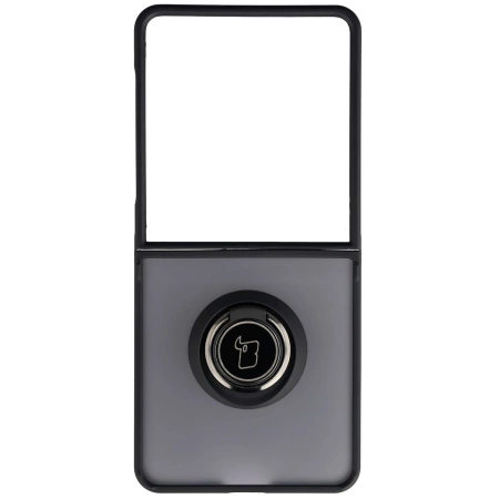 Etui z uchwytem na palec Bizon Case Hybrid Ring do Galaxy Z Flip7, przydymione z czarną ramką