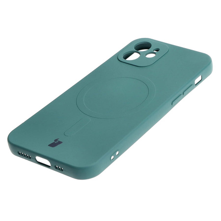 Etui silikonowe z pierścieniem magnetycznym Bizon Case Silicone Magnetic do iPhone 12, ciemnozielone