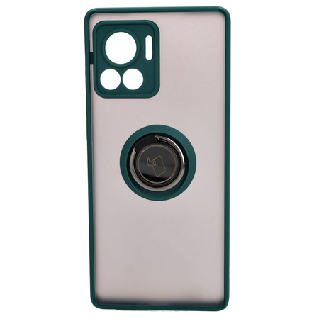 Etui z uchwytem na palec Bizon Case Hybrid Ring do Motorola Edge 30 Ultra, przydymione z ciemnozieloną ramką