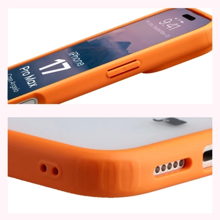 Etui Bizon Case Angelo do iPhone 17 Pro Max, półprzezroczyste z pomarańczową ramką