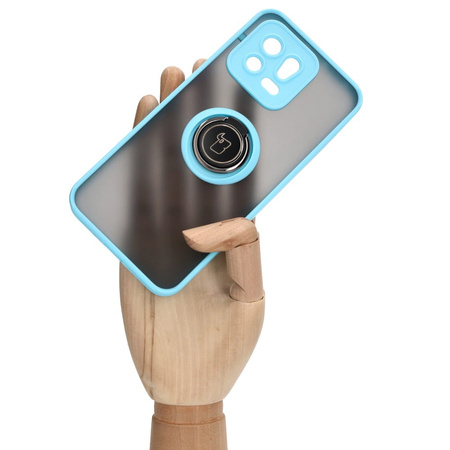 Etui z uchwytem na palec Bizon Case Hybrid Ring do Xiaomi 13, przydymione z jasnoniebieską ramką