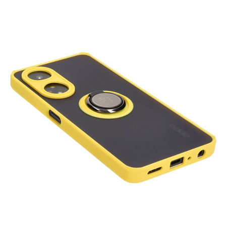 Etui z uchwytem na palec Bizon Case Hybrid Ring do Oppo A98 5G, przydymione z żółtą ramką