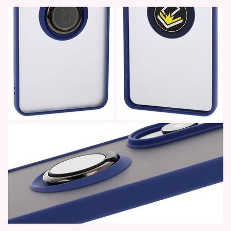 Etui z uchwytem na palec Bizon Case Hybrid Ring do Galaxy S25 Edge, przydymione z granatową ramką