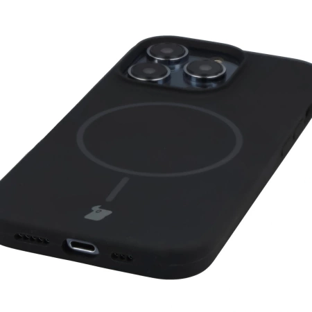 Silikonowe etui z pierścieniem magnetycznym Bizon Soft Case Magnetic do iPhone 14 Pro, czarne