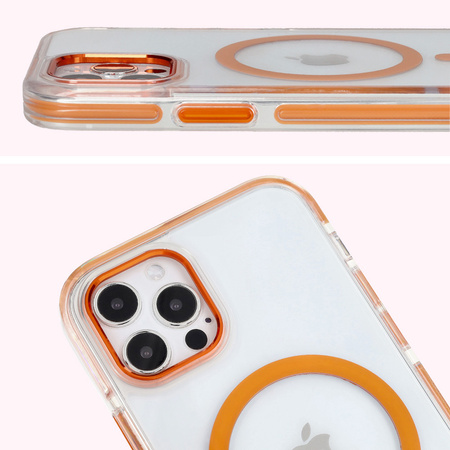 Etui z pierścieniem magnetycznym Bizon Case Marco do iPhone 12 Pro / 12, przezroczyste z pomarańczową ramką