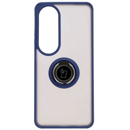 Etui z uchwytem na palec Bizon Case Hybrid Ring do Oppo A60 4G, przydymione z granatową ramką