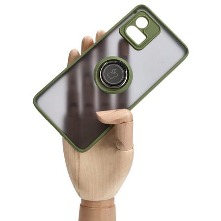 Etui z uchwytem na palec Bizon Case Hybrid Ring do Motorola Moto G72, przydymione z zieloną ramką