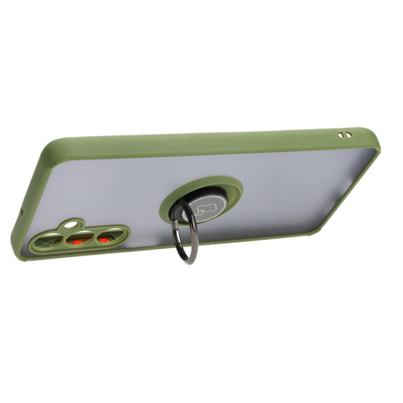 Etui z uchwytem na palec Bizon Case Hybrid Ring do Galaxy M54 5G, przydymione z zieloną ramką