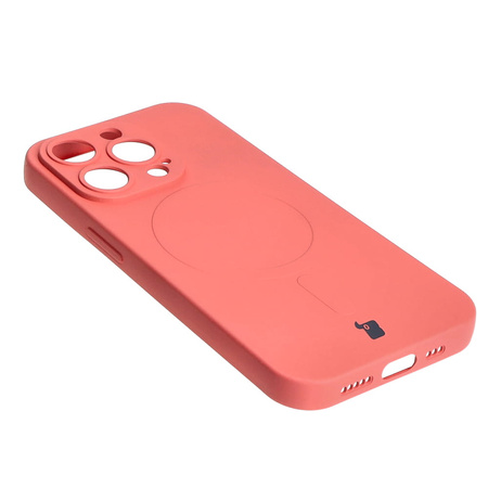 Etui silikonowe z pierścieniem magnetycznym Bizon Case Silicone Magnetic do iPhone 14 Pro, brudnoróżowe