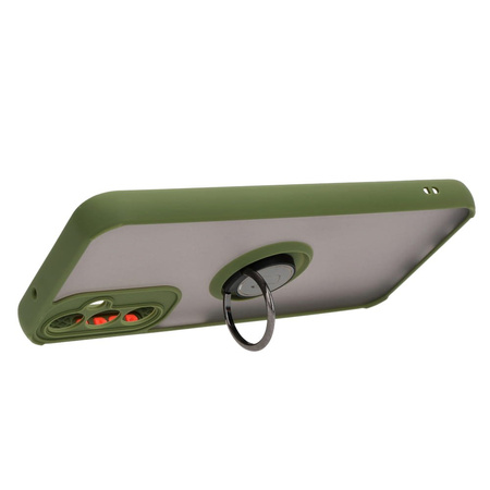 Etui z uchwytem na palec Bizon Case Hybrid Ring do Galaxy A14 4G / 5G, przydymione z zieloną ramką
