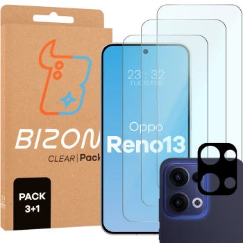 3x Szkło hartowane + szybka na aparat Bizon Glass Clear 2 Pack do Oppo Reno13