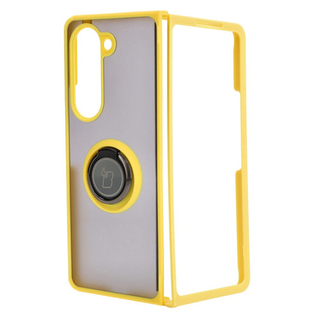 Etui z uchwytem na palec Bizon Case Hybrid Ring do Galaxy Z Fold5, przydymione z żółtą ramką