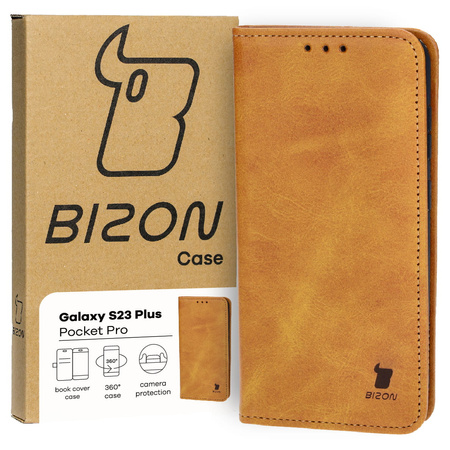 Etui z klapką Bizon Case Pocket Pro do Galaxy S23 Plus, brązowe