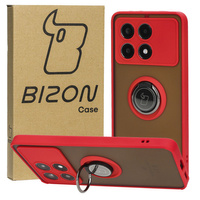 Etui z uchwytem na palec Bizon Case Hybrid Ring do Xiaomi Poco X6 Pro, przydymione z czerwoną ramką