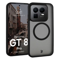Etui z pierścieniem magnetycznym Bizon Case MatteO do Realme GT 8 Pro, przydymione-czarne