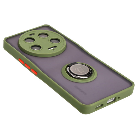 Etui z uchwytem na palec Bizon Case Hybrid Ring do Xiaomi 13 Ultra, przydymione z zieloną ramką