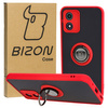 Etui z uchwytem na palec Bizon Case Hybrid Ring do Motorola Moto E13, przydymione z czerwoną ramką