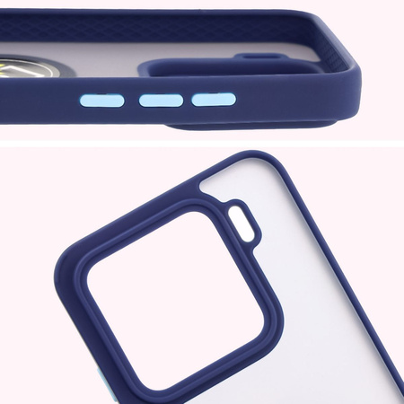 Etui z uchwytem na palec Bizon Case Hybrid Ring do Xiaomi 15, przydymione z granatową ramką
