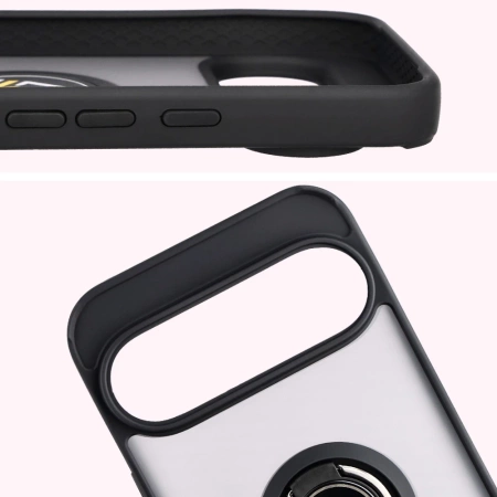 Etui z uchwytem na palec Bizon Case Hybrid Ring do Google Pixel 10 Pro XL, przydymione z czarną ramką