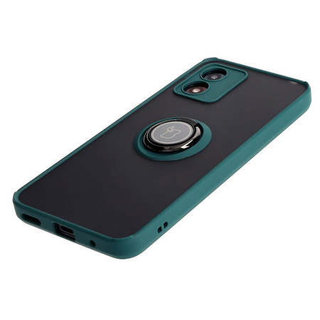 Etui z uchwytem na palec Bizon Case Hybrid Ring do Motorola Moto E13, przydymione z ciemnozieloną ramką