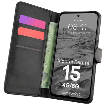 Etui z klapką Bizon Case Pocket do Xiaomi Redmi 15 4G/5G, czarne