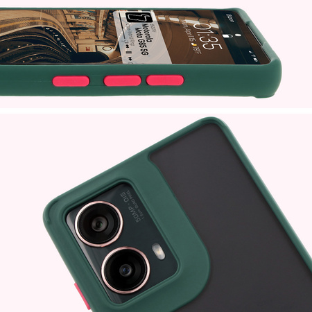 Etui z uchwytem na palec Bizon Case Hybrid Ring do Motorola Moto G85 5G, przydymione z ciemnozieloną ramką