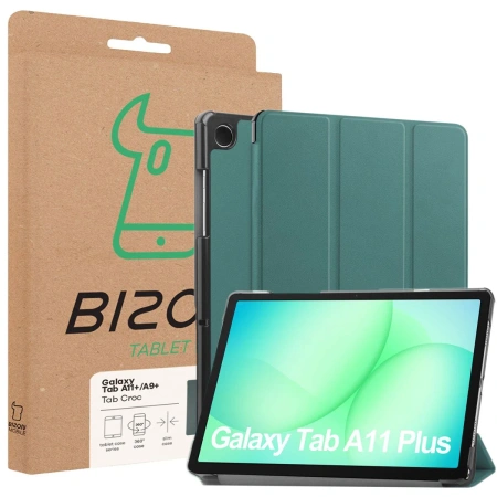Etui z klapką Bizon Case Tab Croc do Galaxy Tab A11 Plus / A9 Plus, ciemnozielone