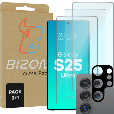 3x Szkło + szybka na aparat Bizon Clear 2 Pack do Galaxy S25 Ultra