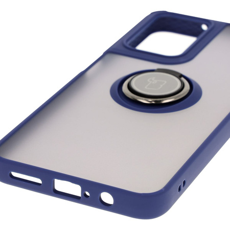 Etui z uchwytem na palec Bizon Case Hybrid Ring do Motorola Moto G35 5G, przydymione z granatową ramką
