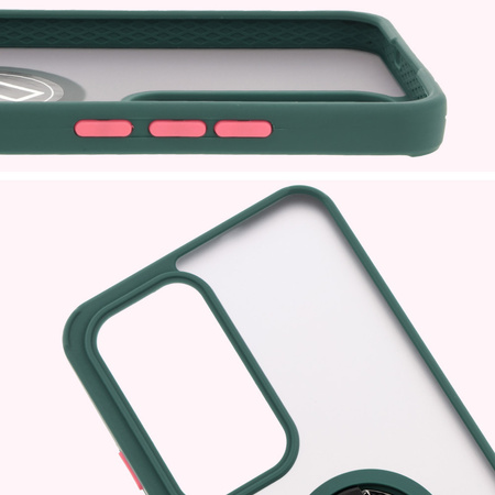 Etui z uchwytem na palec Bizon Case Hybrid Ring do Oppo Reno 12 Pro, przydymione z ciemnozieloną ramką