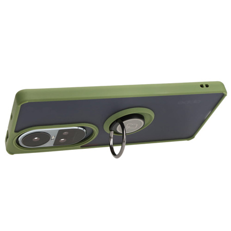 Etui z uchwytem na palec Bizon Case Hybrid Ring do Oppo Reno10 / 10 Pro, przydymione z zieloną ramką