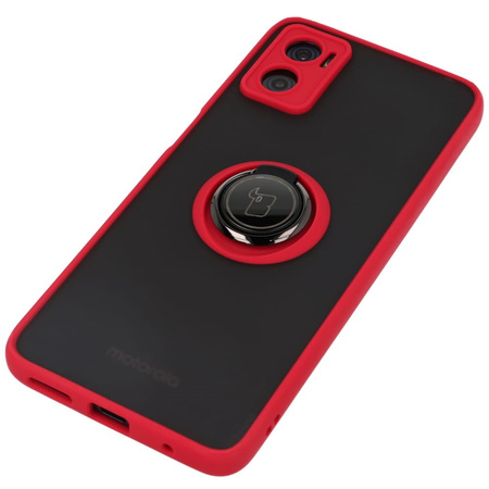 Etui z uchwytem na palec Bizon Case Hybrid Ring do Motorola Moto E22 / E22i, przydymione z czerwoną ramką