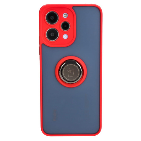 Etui z uchwytem na palec Bizon Case Hybrid Ring do Xiaomi Redmi 12, przydymione z czerwoną ramką