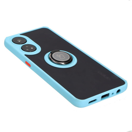 Etui z uchwytem na palec Bizon Case Hybrid Ring do Oppo Reno8 T, przydymione z jasnoniebieską ramką