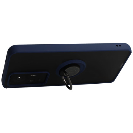 Etui z uchwytem na palec Bizon Case Hybrid Ring do Xiaomi 12T / 12T Pro, przydymione z granatową ramką