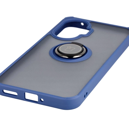 Etui z uchwytem na palec Bizon Case Hybrid Ring do Xiaomi POCO F7, przydymione z granatową ramką