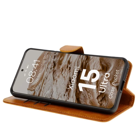 Etui z klapką Bizon Case Pocket do Xiaomi 15 Ultra, brązowe