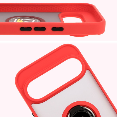 Etui z uchwytem na palec Bizon Case Hybrid Ring do Google Pixel 9 / 9 Pro, przydymione z czerwoną ramką