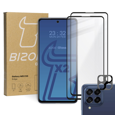 Szkło hartowane Bizon Glass Edge - 2 sztuki + ochrona na obiektyw, Galaxy M53 5G