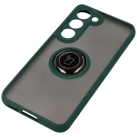 Etui z uchwytem na palec Bizon Case Hybrid Ring do Galaxy S23, przydymione z ciemnozieloną ramką