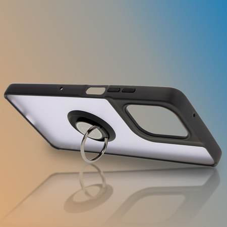 Etui z uchwytem na palec Bizon Case Hybrid Ring do Motorola Moto G75 5G, przydymione z czarną ramką