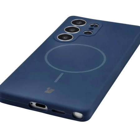 Silikonowe etui z pierścieniem magnetycznym Bizon Soft Case Magnetic do Galaxy S25 Ultra, granatowe