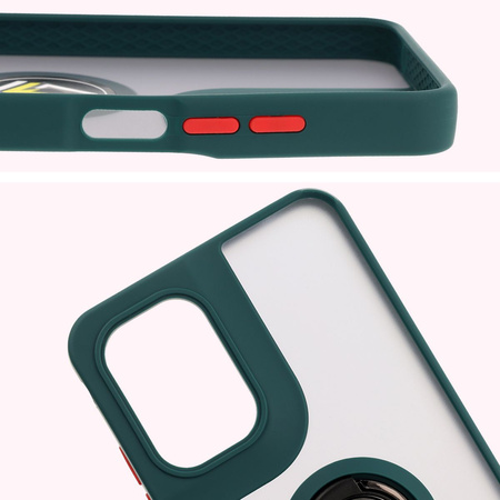 Etui z uchwytem na palec Bizon Case Hybrid Ring do Motorola Moto G05 / E15, przydymione z ciemnozieloną ramką
