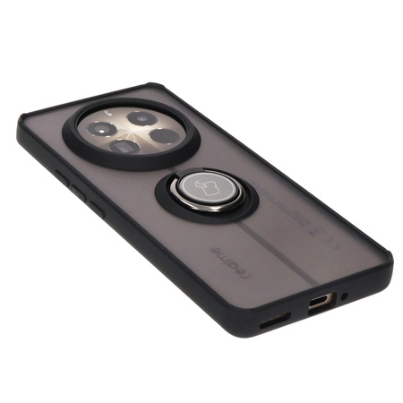 Etui z uchwytem na palec Bizon Case Hybrid Ring do Realme 12 Pro / 12 Pro+, przydymione z czarną ramką