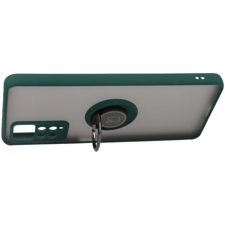 Etui z uchwytem na palec Bizon Case Hybrid Ring do Xiaomi Redmi Note 11 Pro / Pro 5G, przydymione z ciemnozieloną ramką