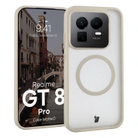 Etui z pierścieniem magnetycznym Bizon Case MatteO do Realme GT 8 Pro, przydymione-beżowe